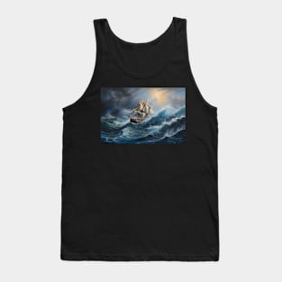 Ship Sailing Through The Deep Blue Sea Storm Tank Top